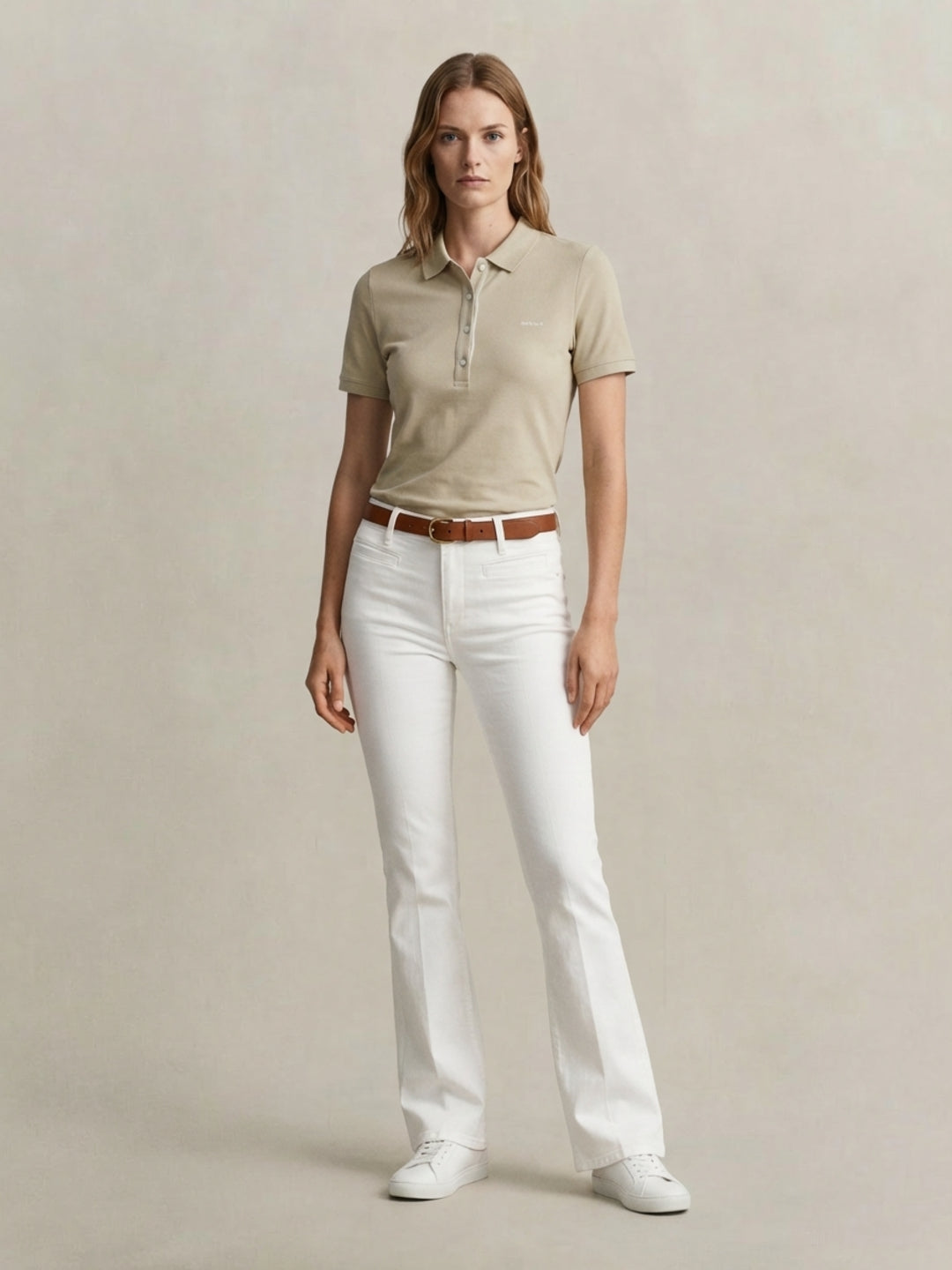Gant Women Beige Contrast Polo T-Shirt