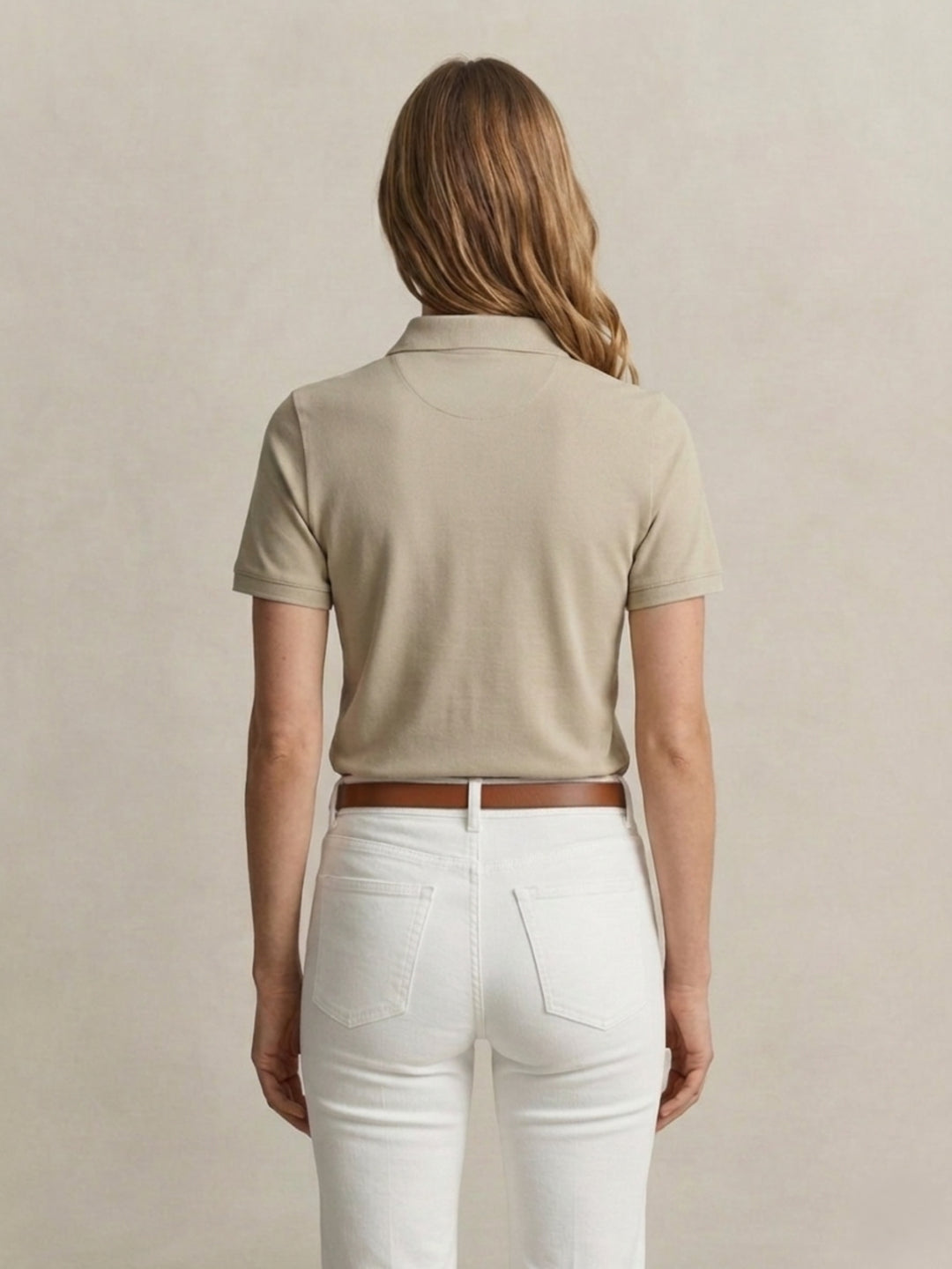 Gant Women Pure Cotton Beige Contrast Polo T-Shirt