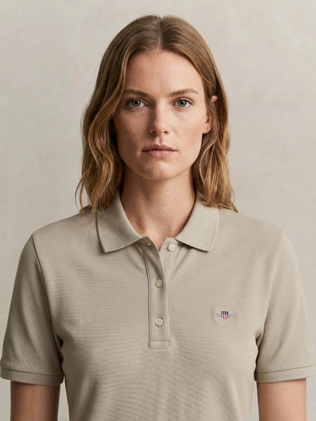 Gant Women Pure Cotton Beige Contrast Polo T-Shirt