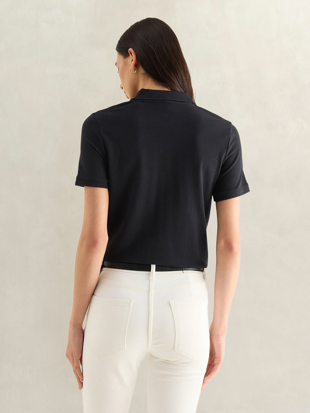 Gant Women Black Solid Regular Fit Polo T-Shirt