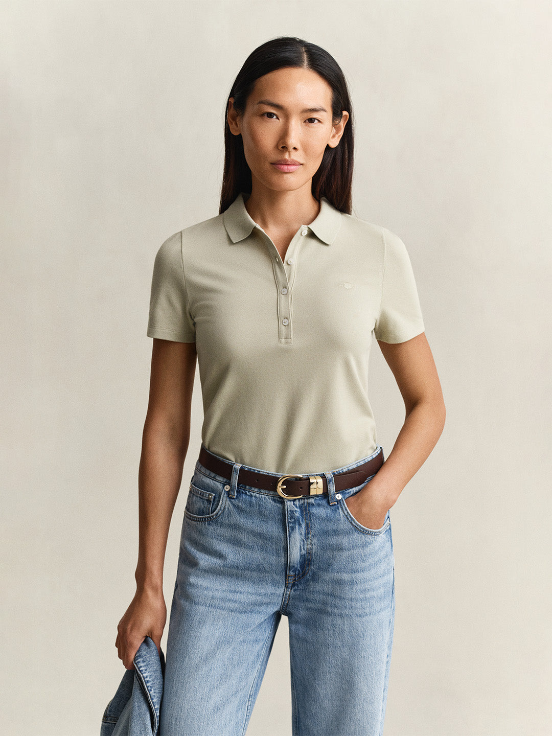 GANT Women Beige Slim Fit Pique Polo T-Shirt
