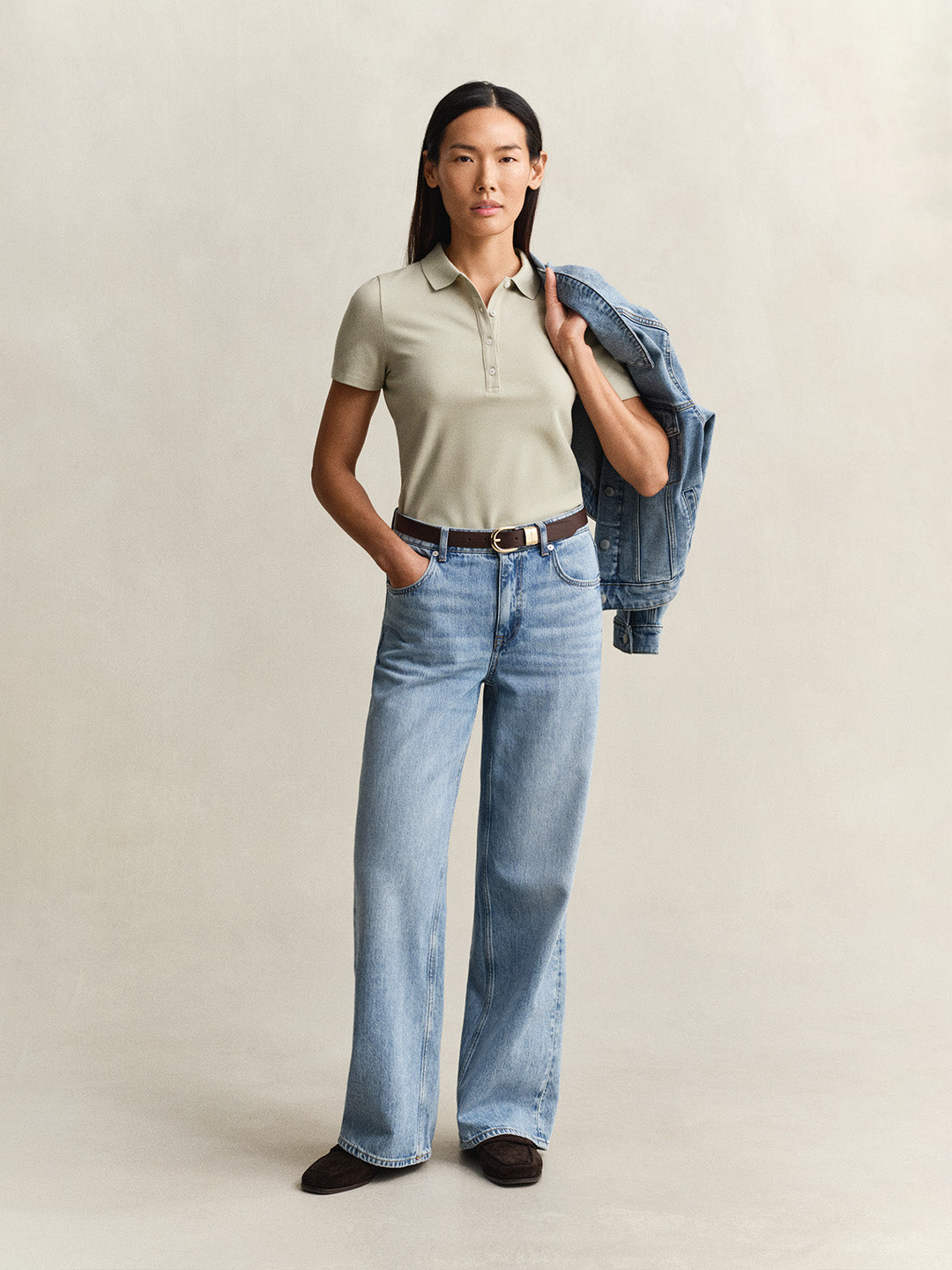 GANT Women Beige Slim Fit Pique Polo T-Shirt