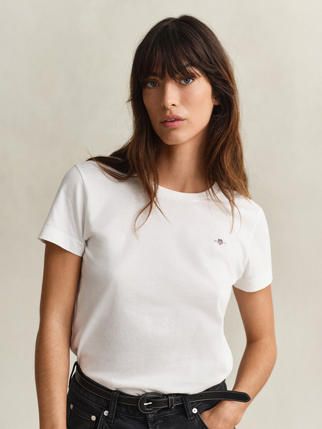GANT Women White Regular Fit Shield T-Shirt