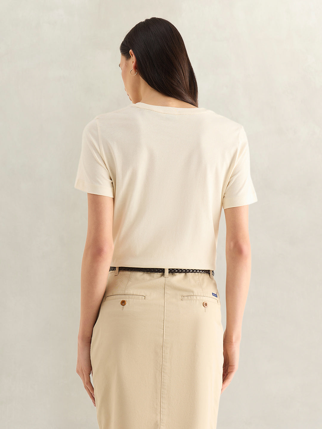 Gant Women Cream Solid Regular Fit T-Shirt