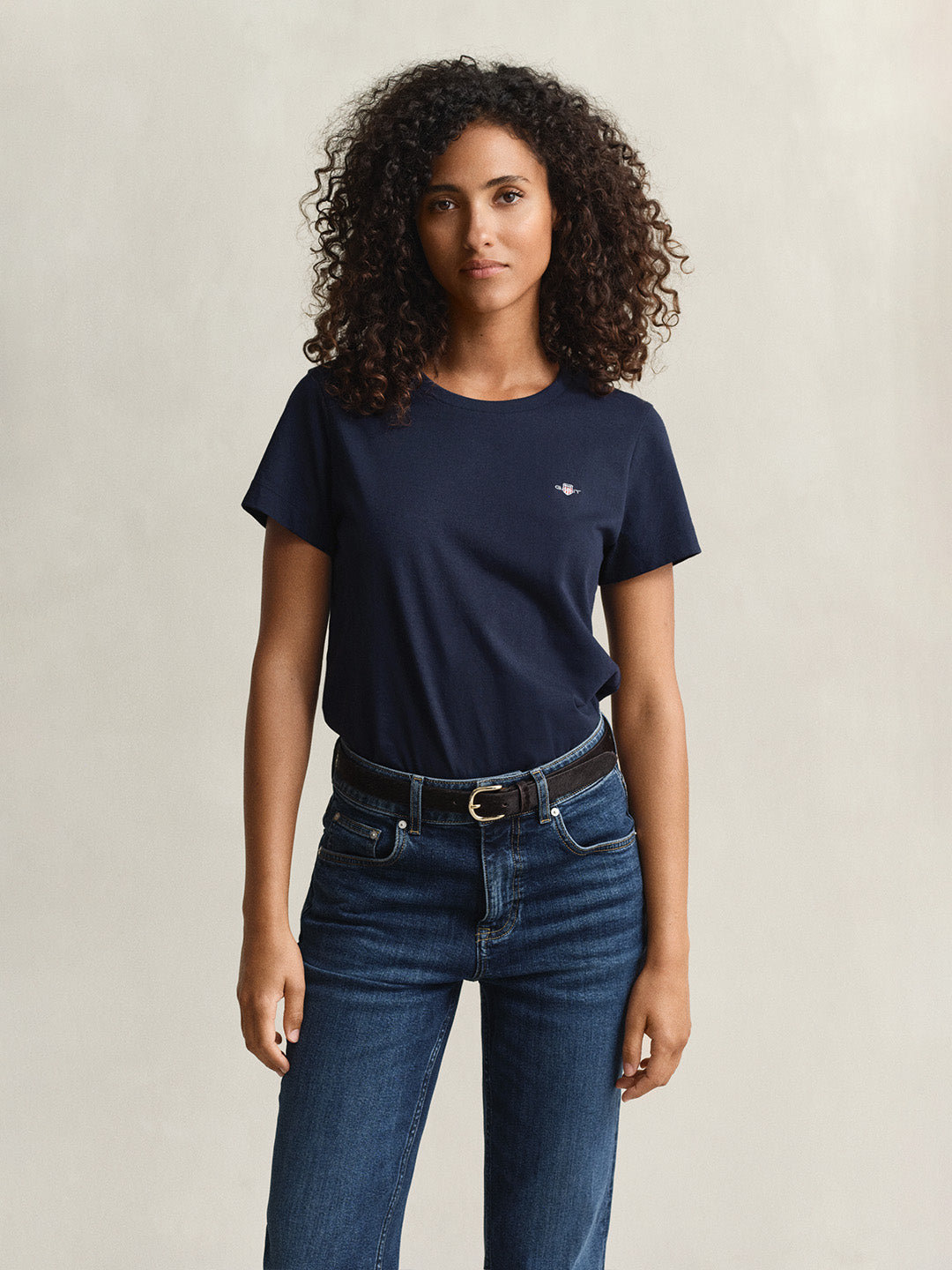 GANT Women Navy Blue Regular Fit Shield T-Shirt