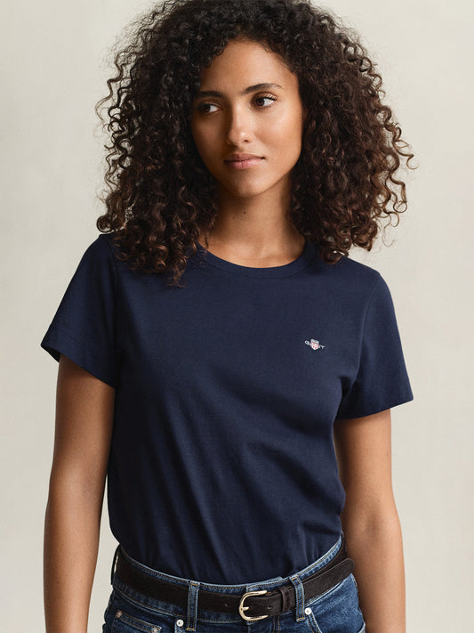 GANT Women Navy Blue Regular Fit Shield T-Shirt