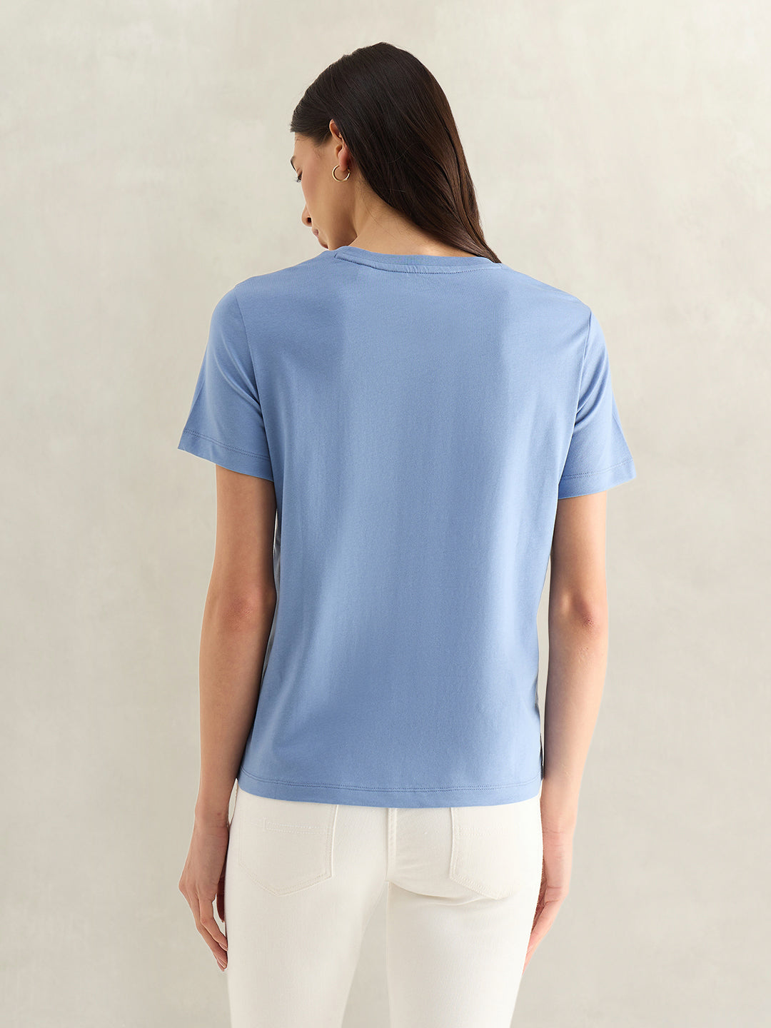 Gant Women Blue Solid Regular Fit Pure Cotton T-Shirt