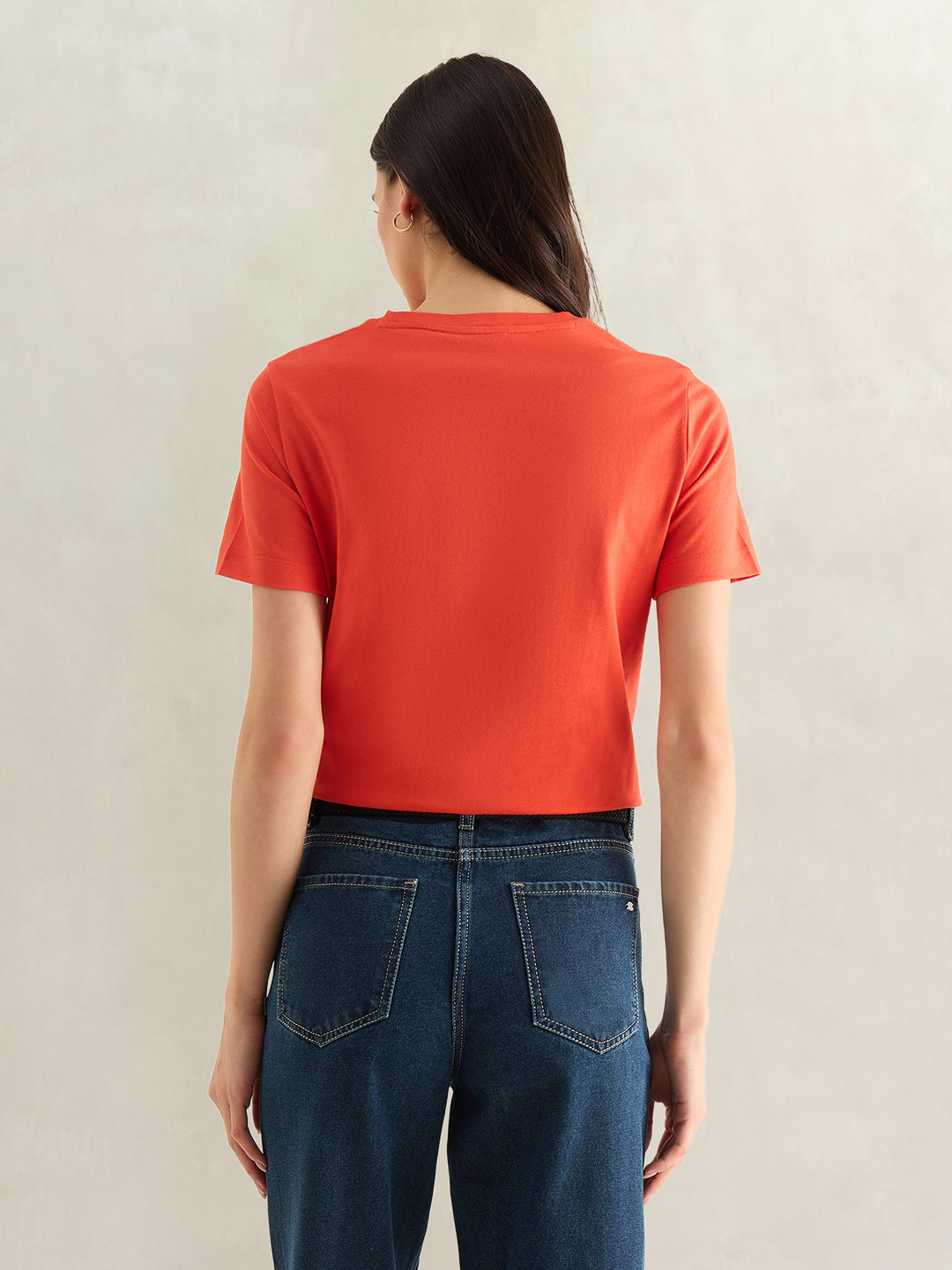 Gant Women Red Embroidered Regular Fit Pure Cotton T-Shirt