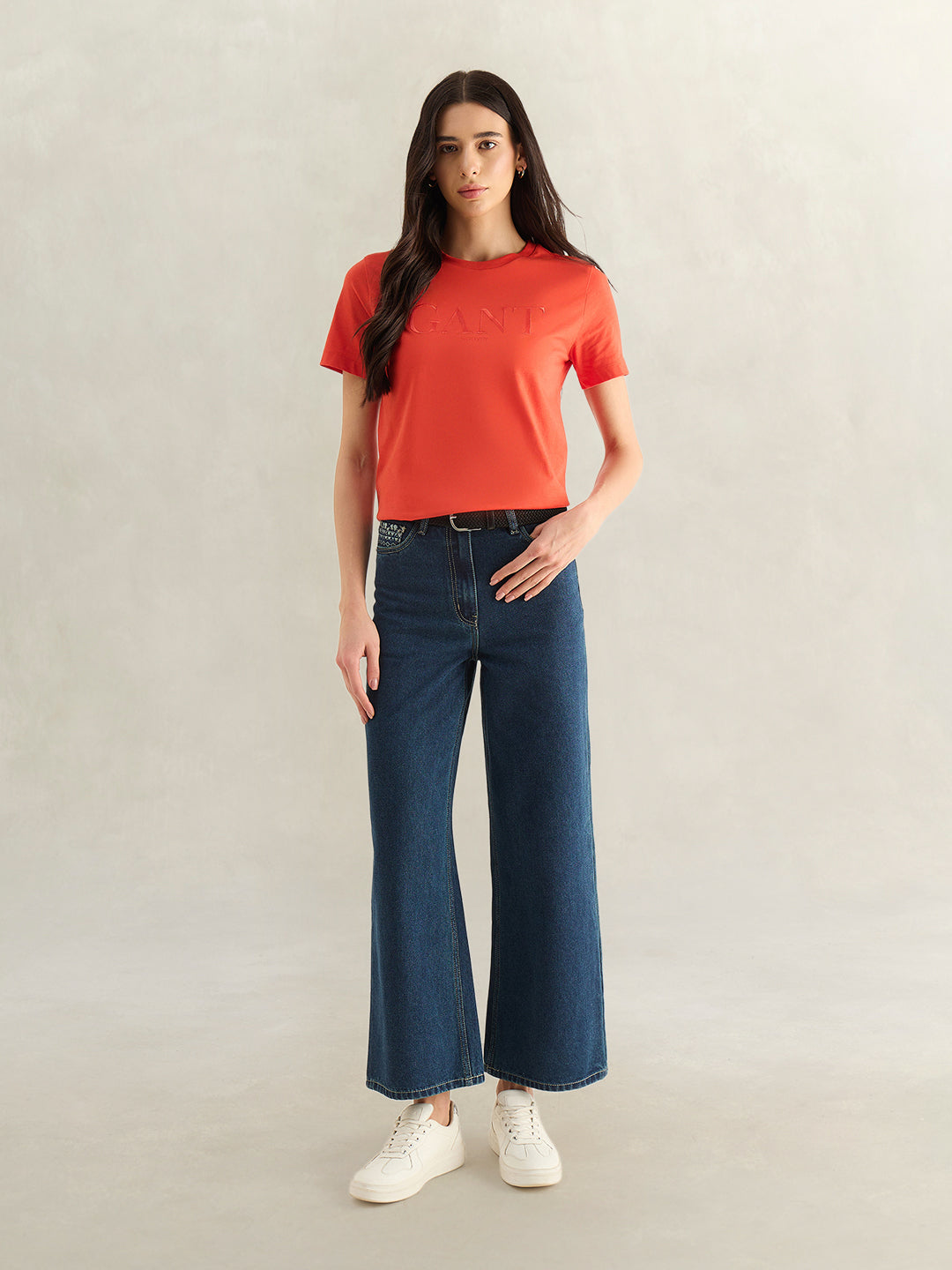 Gant Women Red Embroidered Regular Fit Pure Cotton T-Shirt