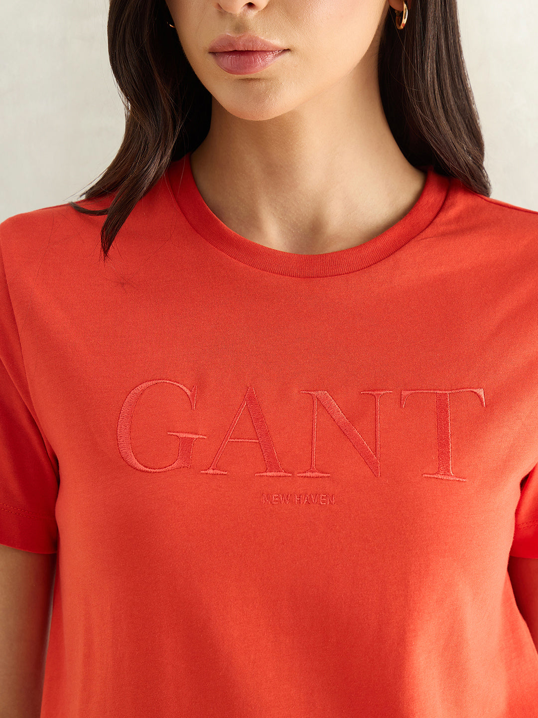 Gant Women Red Embroidered Regular Fit Pure Cotton T-Shirt