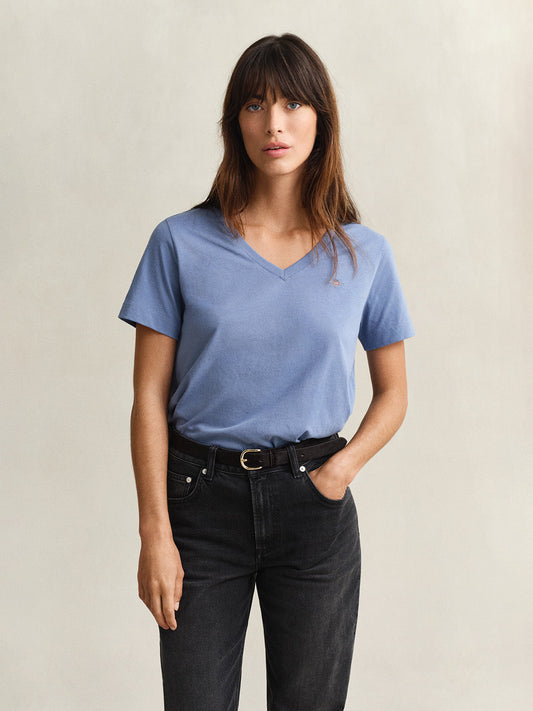 GANT Women Blue Regular Fit V-Neck T-Shirt