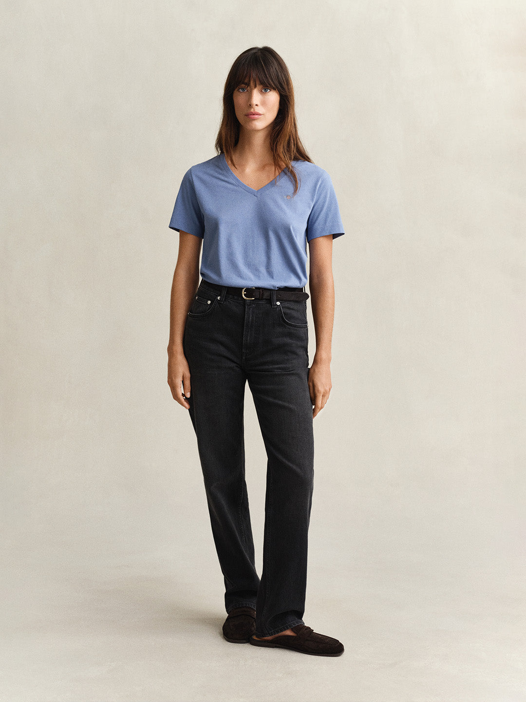 GANT Women Blue Regular Fit V-Neck T-Shirt