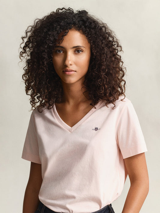 GANT Women Pink Regular Fit V-Neck T-Shirt