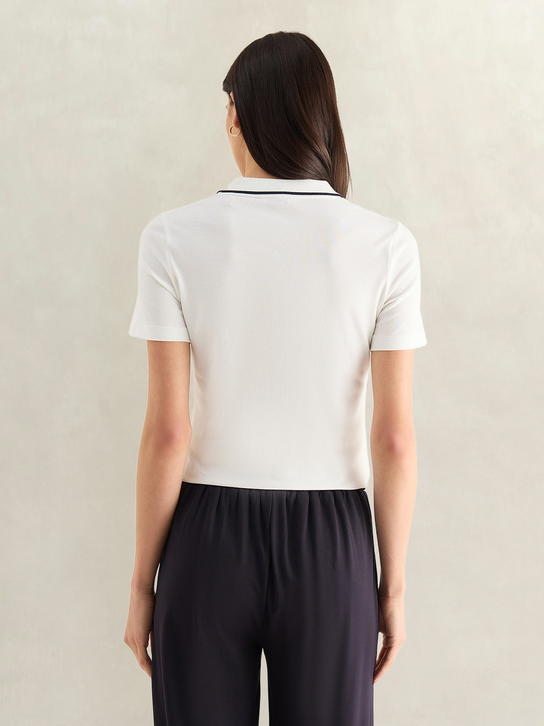 Gant Women White Solid Slim Fit Pique Polo T-Shirt