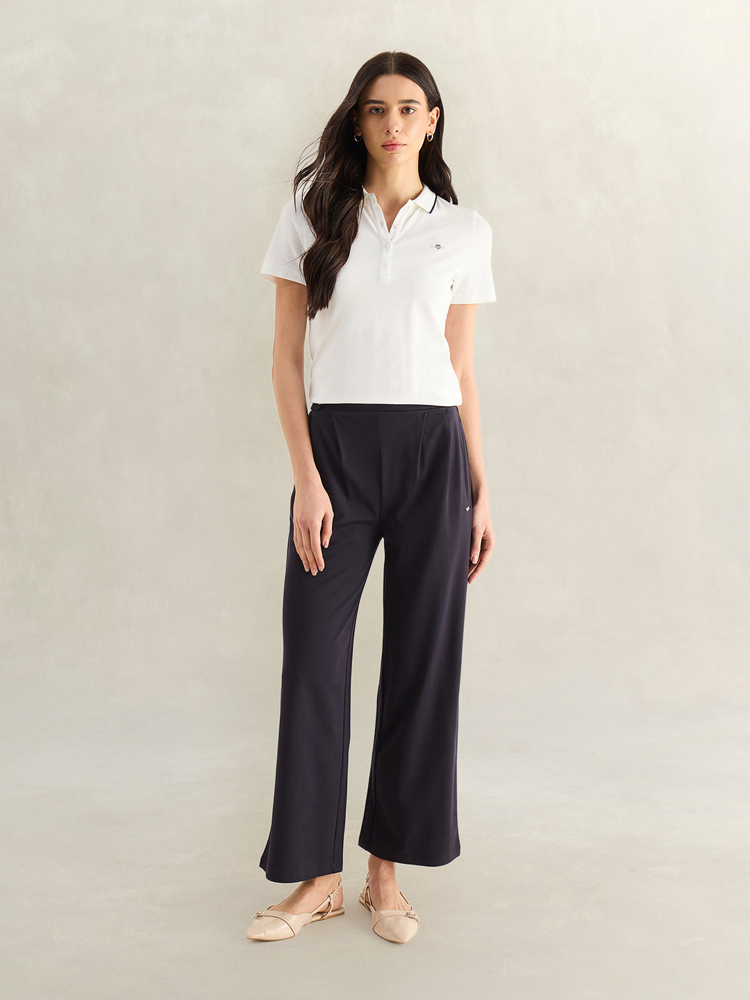 Gant Women White Solid Slim Fit Pique Polo T-Shirt