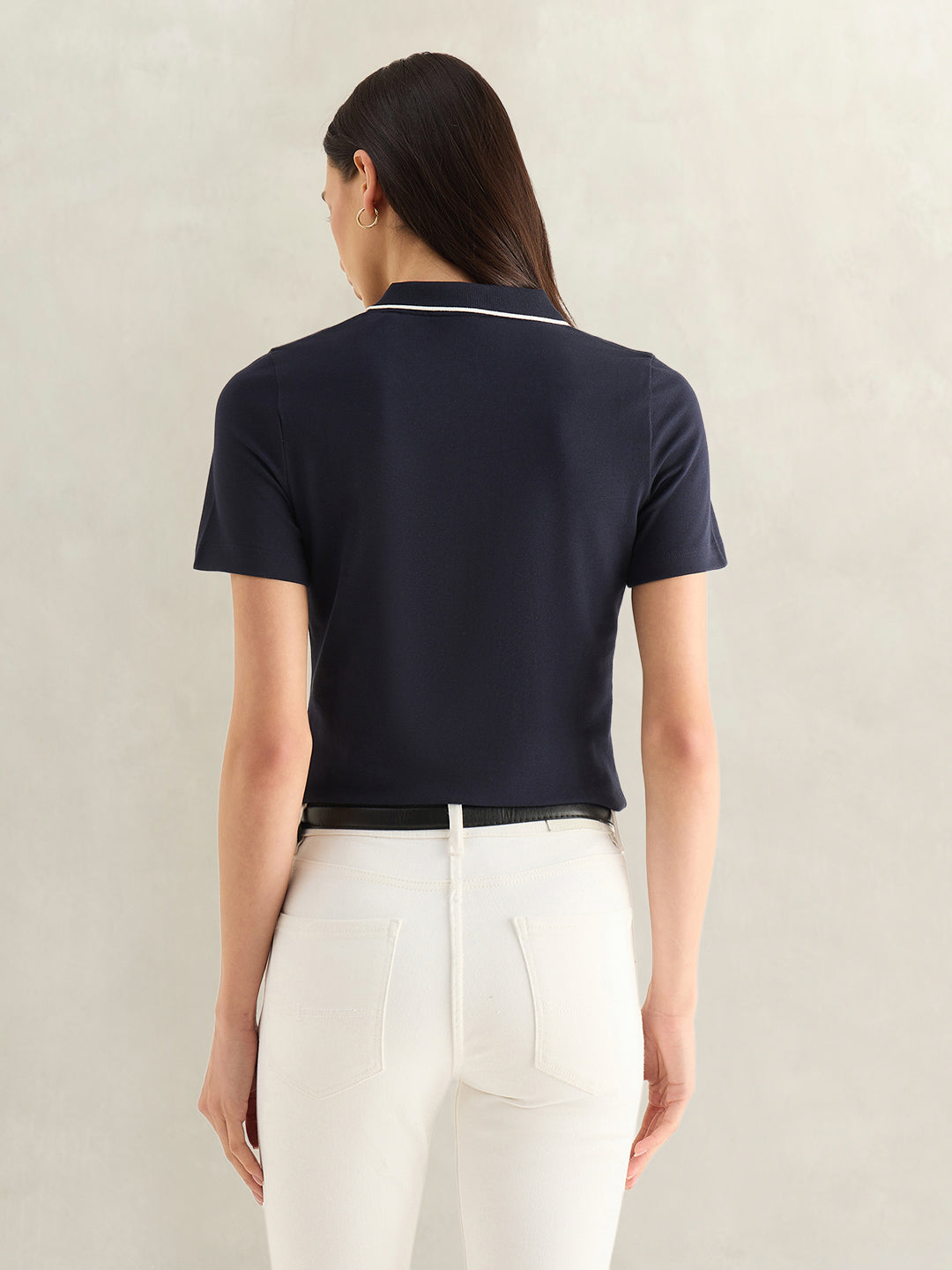 Gant Women Navy Blue Solid Slim Fit Pique Polo T-Shirt