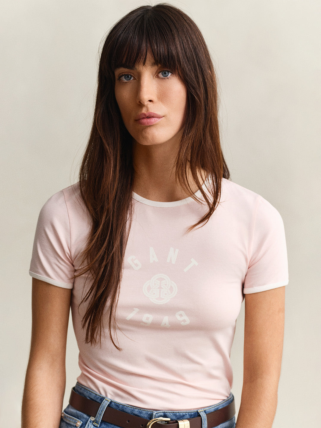 GANT Women Pink Logo Slim Fit Crew Neck T-Shirt