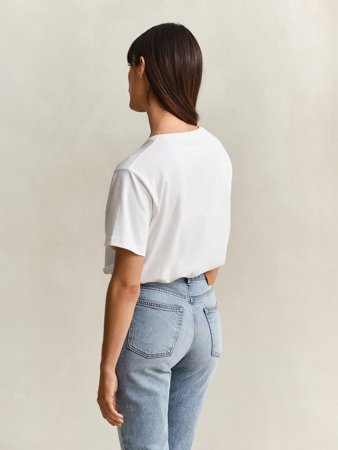 GANT Women White Logo Relaxed Fit Crew Neck T-Shirt