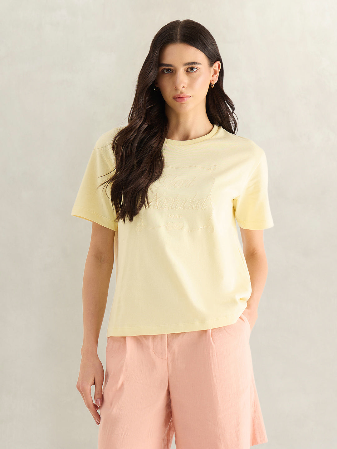 Gant Women Yellow Graphic Print Relaxed Fit Pure Cotton T-Shirt
