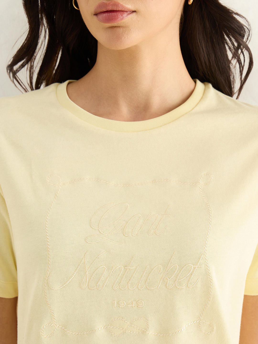 Gant Women Yellow Graphic Print Relaxed Fit Pure Cotton T-Shirt