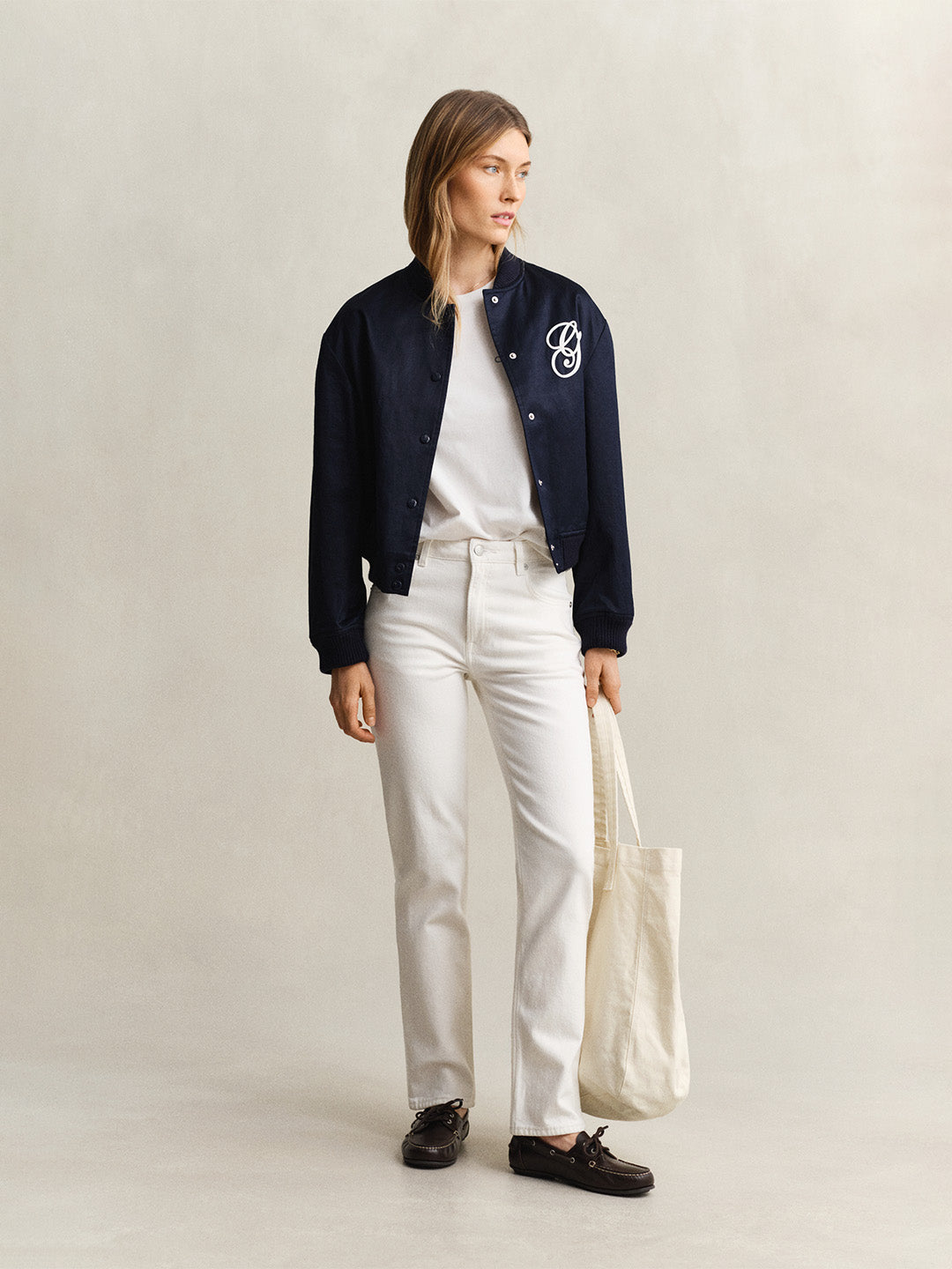 GANT Women White Embroidered Crew Neck T-Shirt