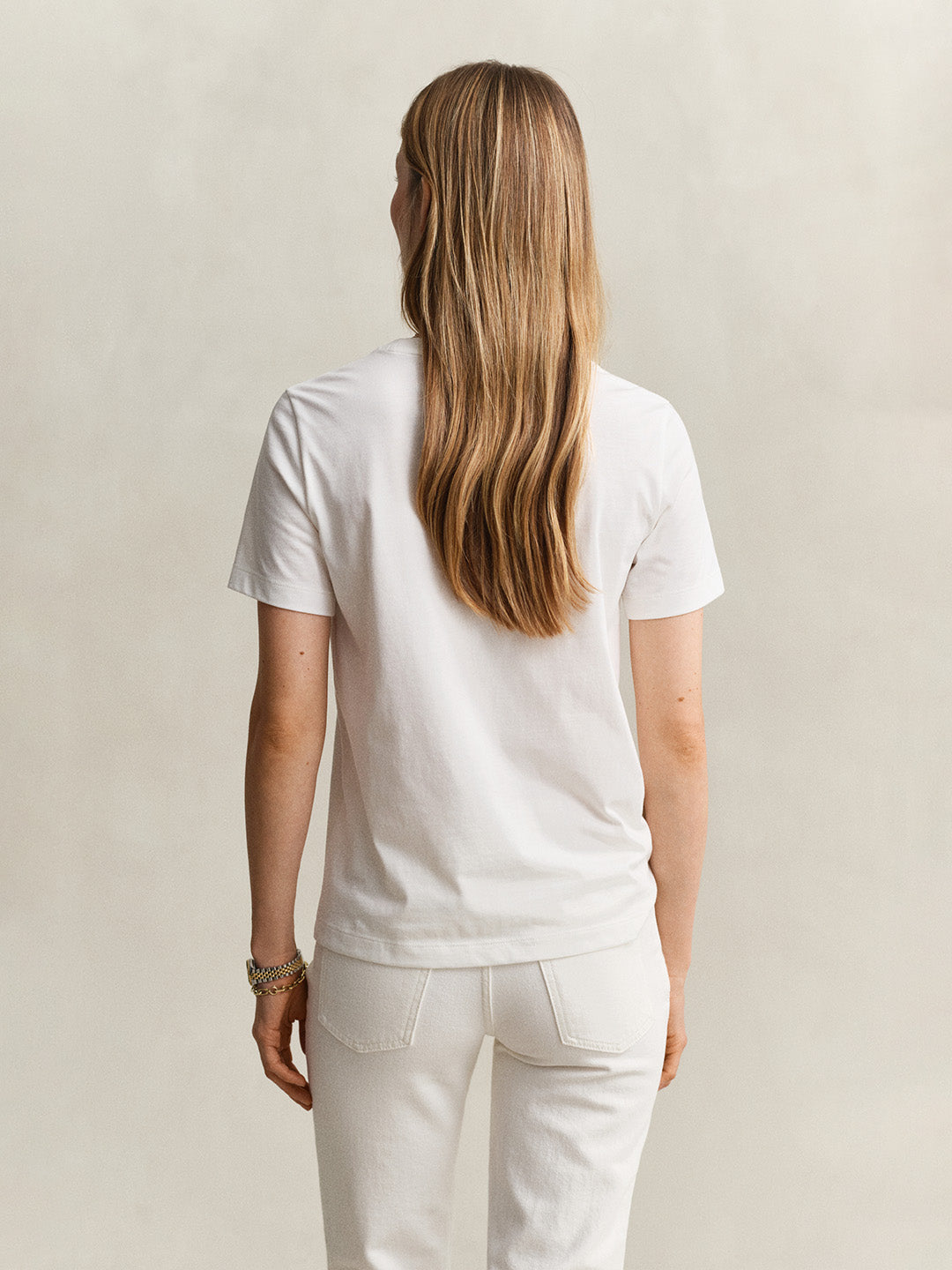 GANT Women White Embroidered Crew Neck T-Shirt