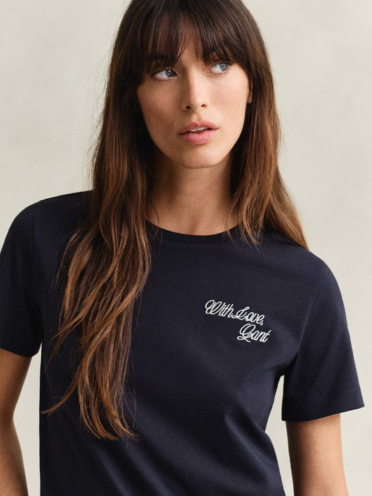 GANT Women Navy Blue Logo Crew Neck T-Shirt