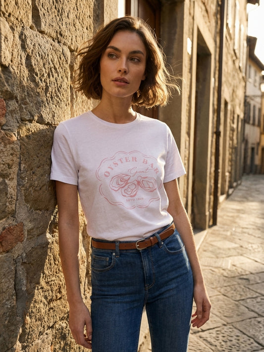 Gant Women White Cotton Graphic T-Shirt