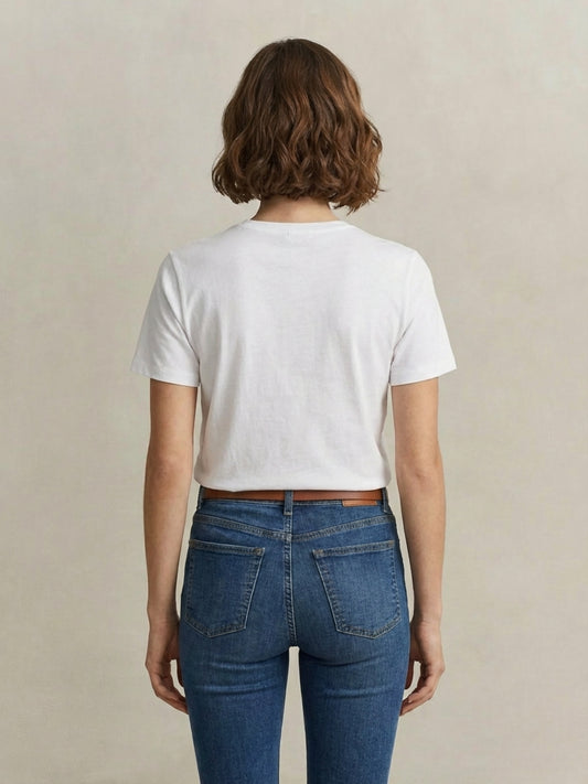 Gant Women White Graphic Print Regular Fit Pure Cotton T-Shirt