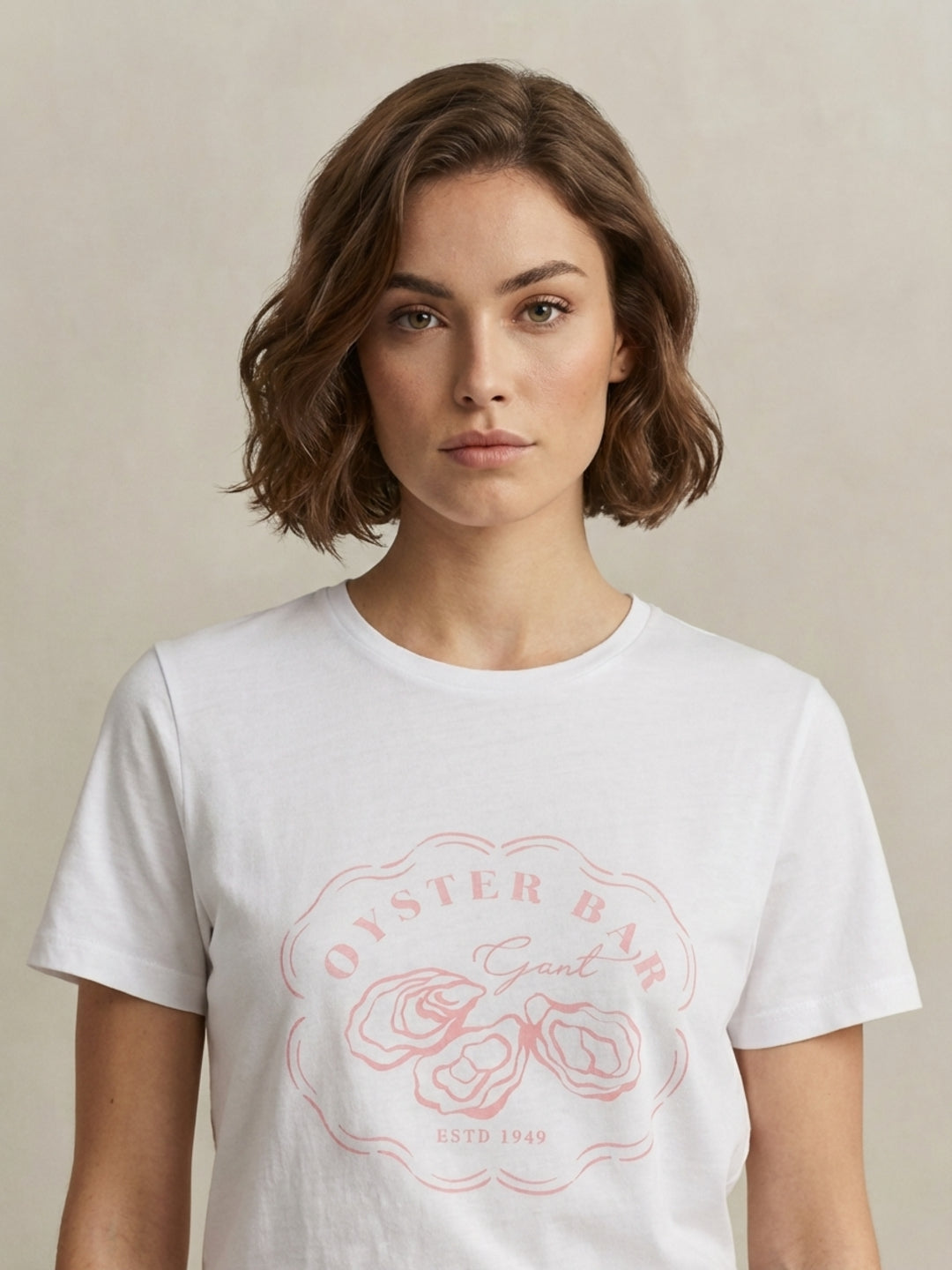 Gant Women White Cotton Graphic T-Shirt