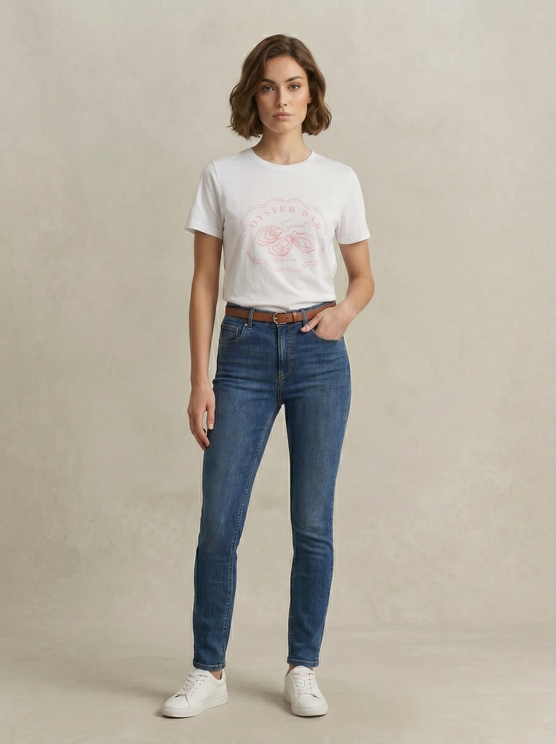 Gant Women White Graphic Print Regular Fit Pure Cotton T-Shirt