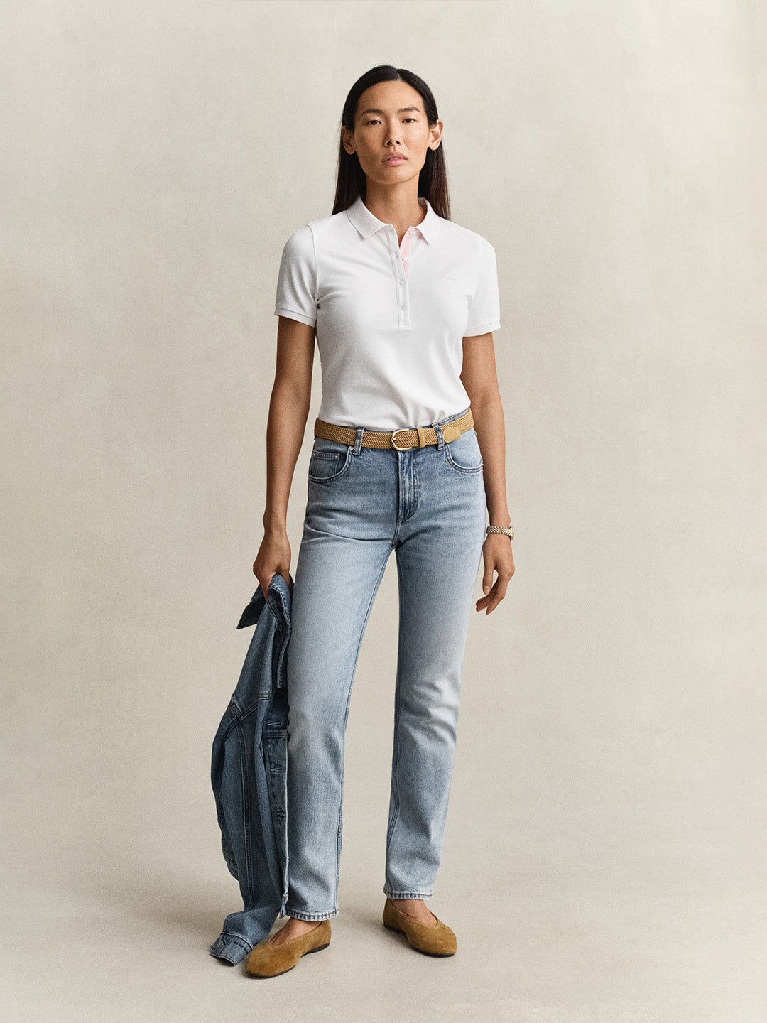 GANT Women White Slim Fit Pique Polo T-Shirt