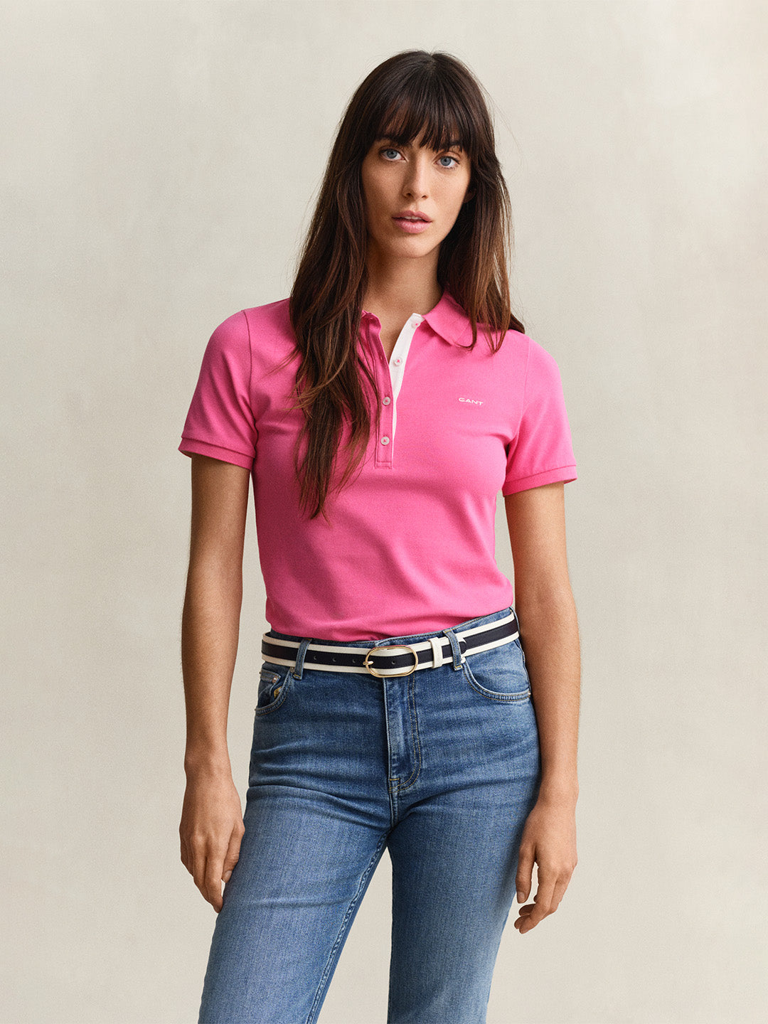 GANT Women Pink Slim Fit Pique Polo T-Shirt