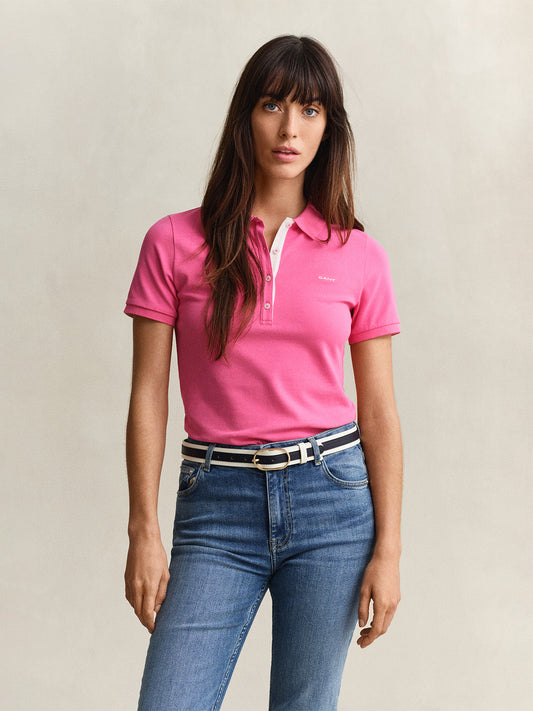 GANT Women Pink Slim Fit Pique Polo T-Shirt