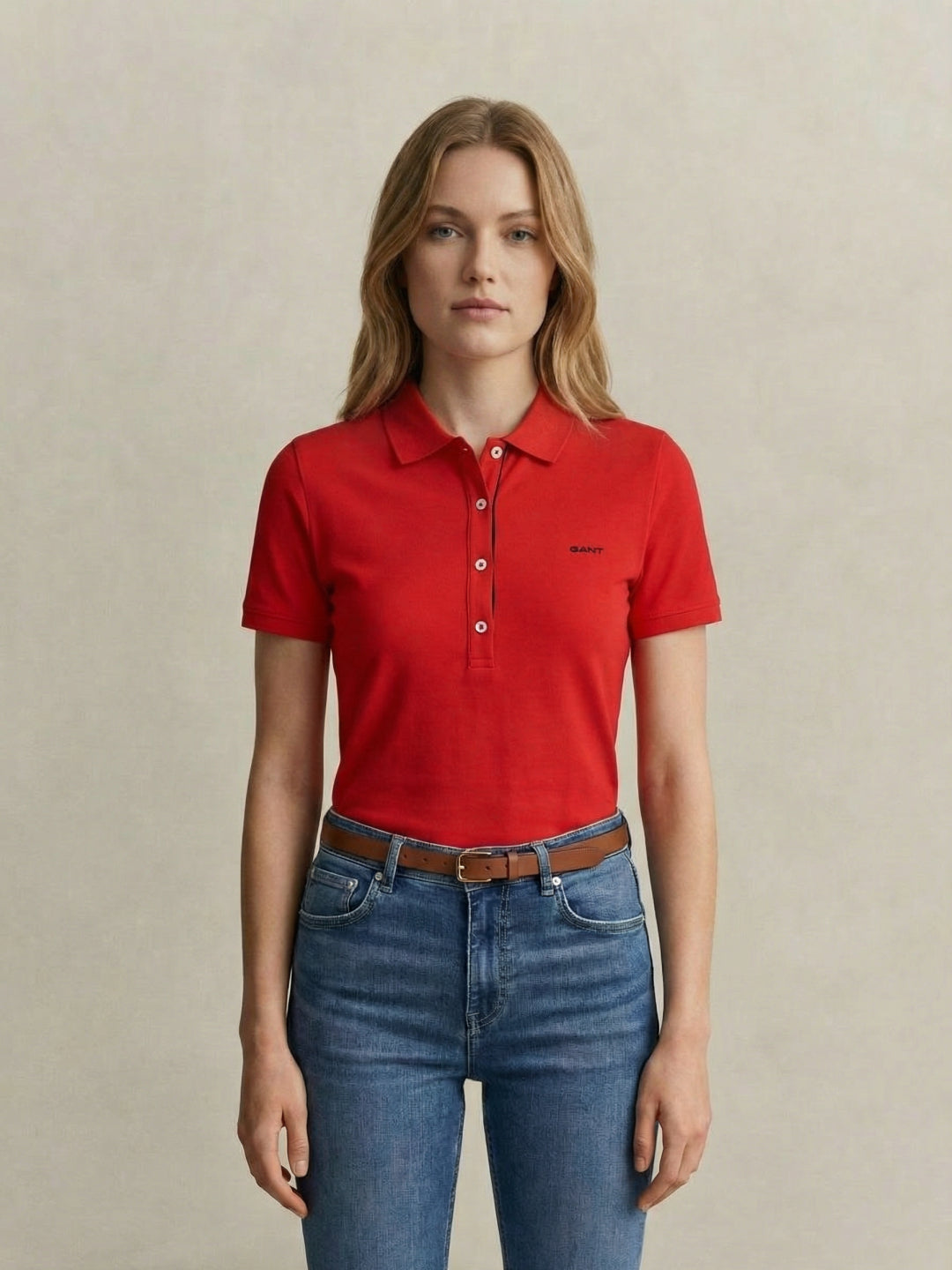 Gant Women Red Contrast Polo T-Shirt