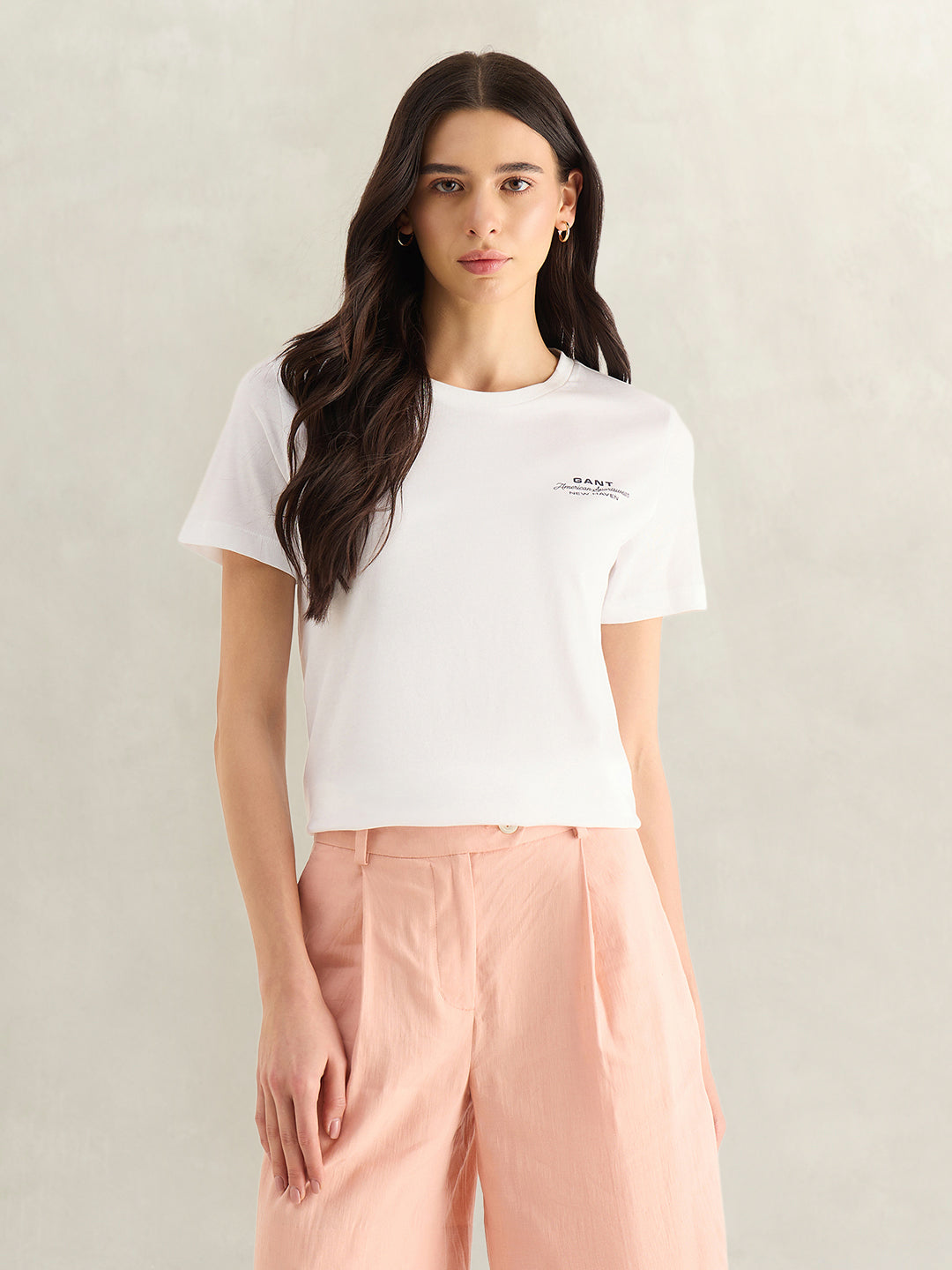 Gant Women White Graphic Print Regular Fit Pure Cotton T-Shirt