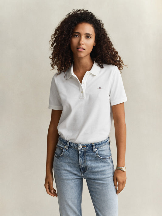 GANT Women White Regular Fit Pique Polo T-Shirt