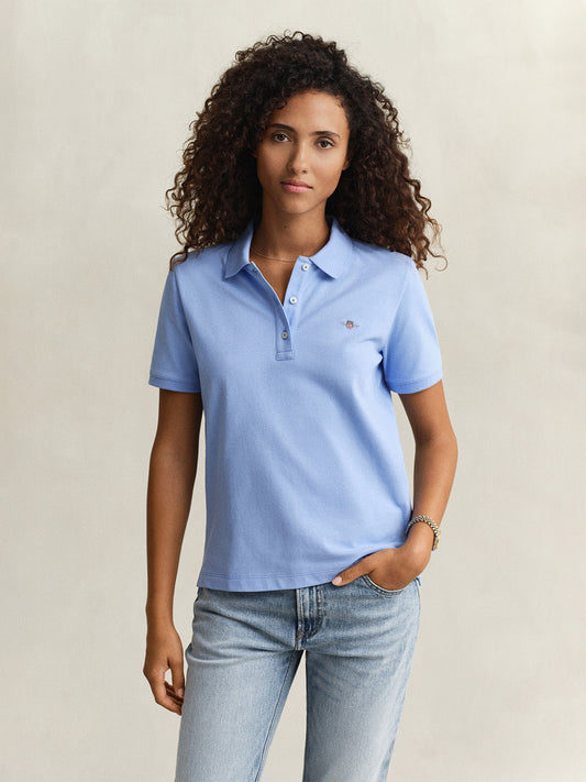 GANT Women Blue Regular Fit Pique Polo T-Shirt