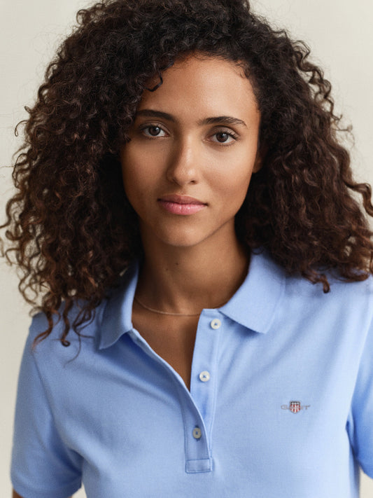 GANT Women Blue Regular Fit Pique Polo T-Shirt