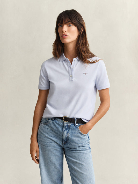 GANT Women Blue Regular Fit Pique Polo T-Shirt