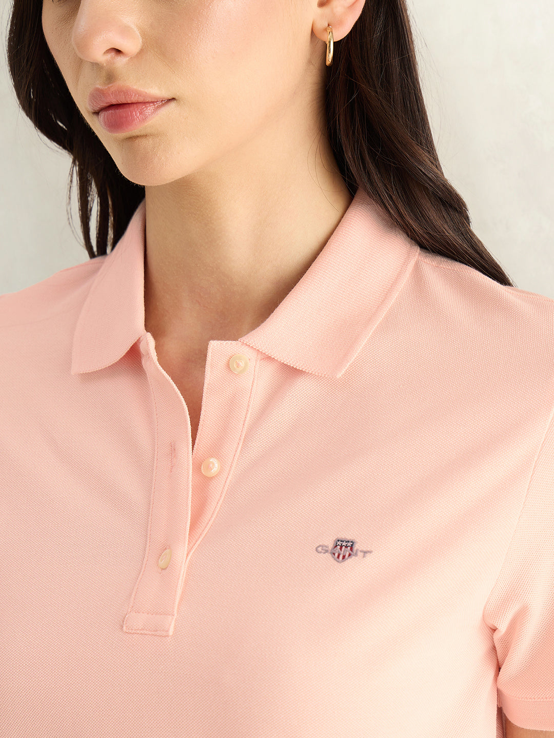 Gant Women Pink Solid Regular Fit Shield Pique Polo T-Shirt