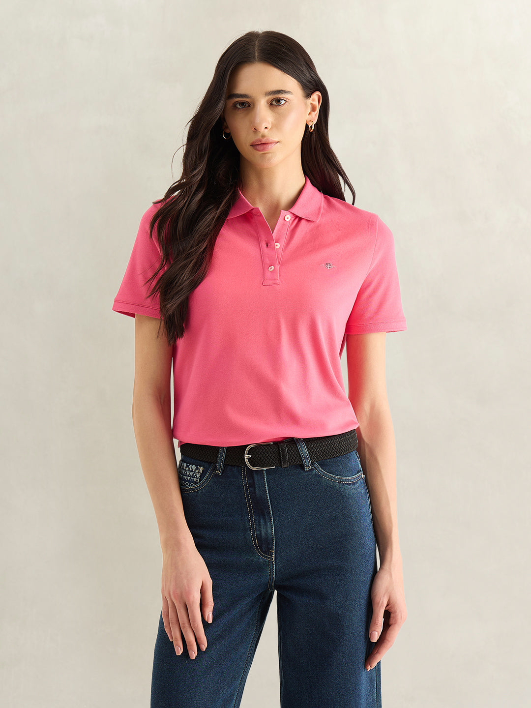 Gant Women Pink Solid Regular Fit Polo T-Shirt