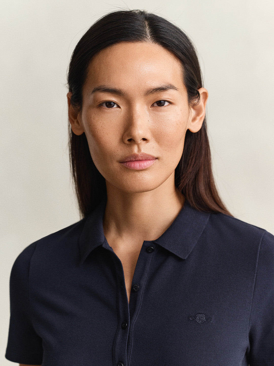 GANT Women Navy Blue Slim Fit Pique Polo T-Shirt