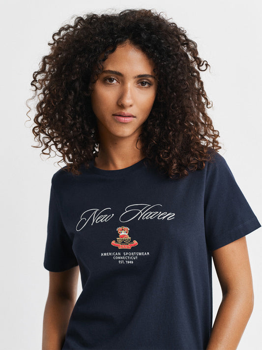 GANT Women Navy Blue Crest Printed T-Shirt