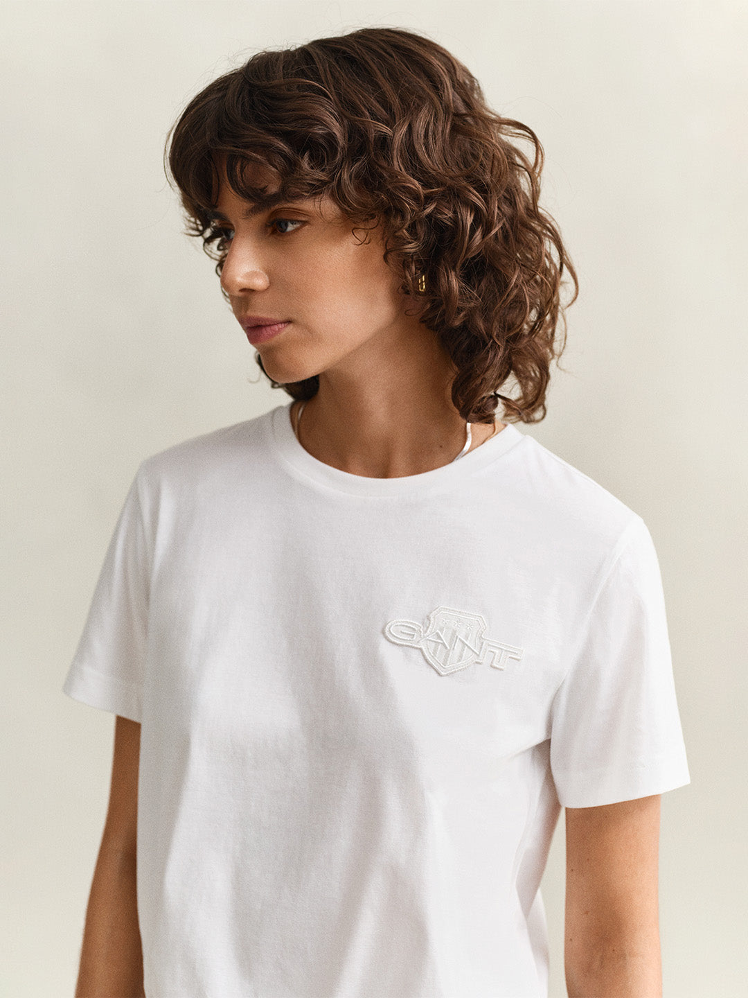GANT Women White Regular Fit Tonal Shield T-Shirt