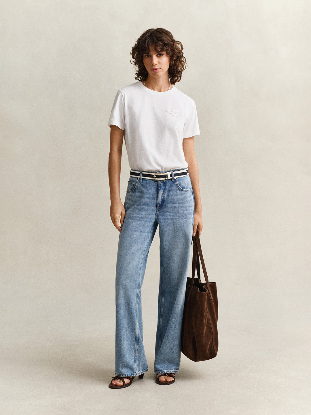 GANT Women White Regular Fit Tonal Shield T-Shirt