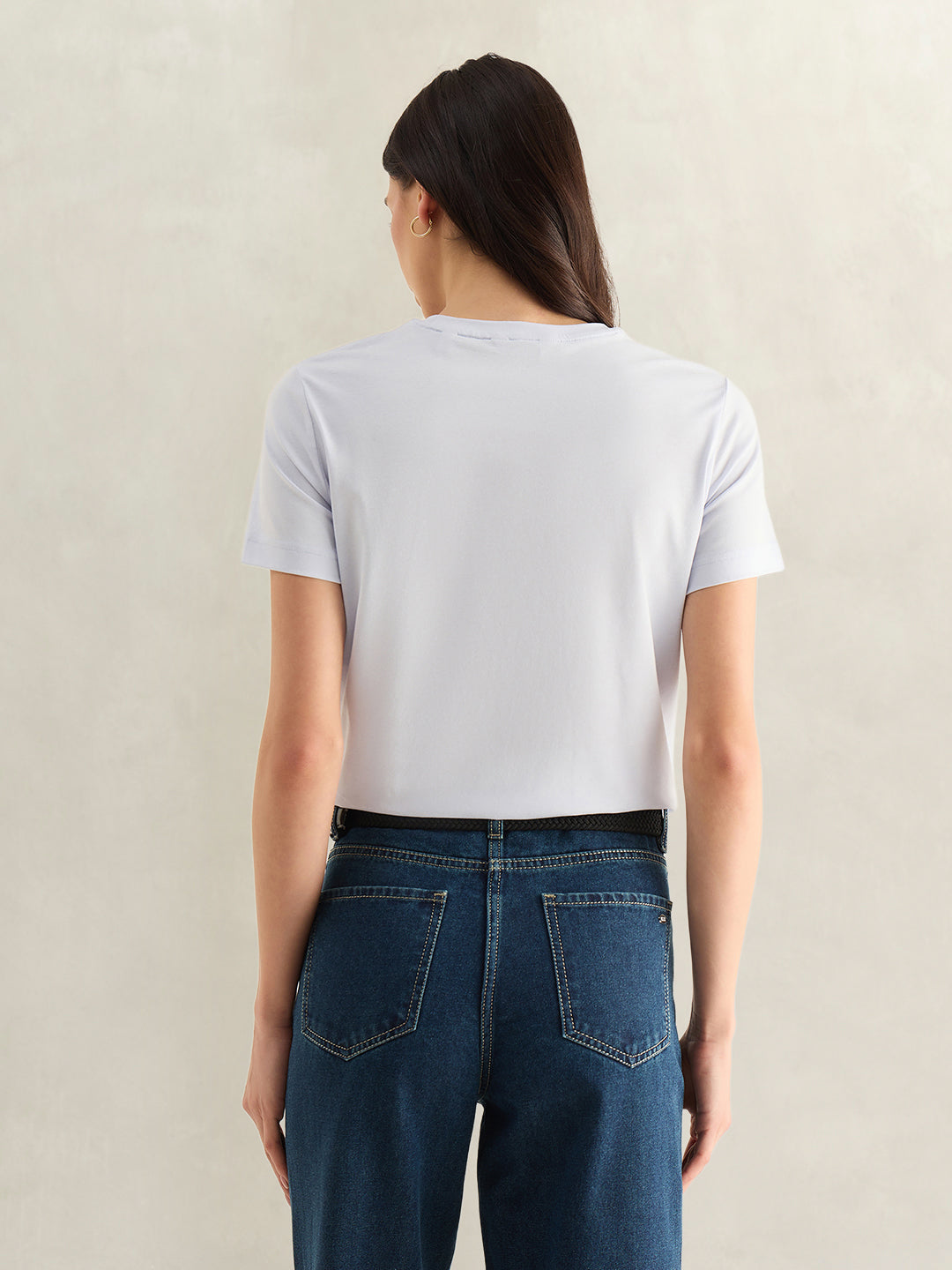 Gant Women Sky Blue Solid Regular Fit T-Shirt