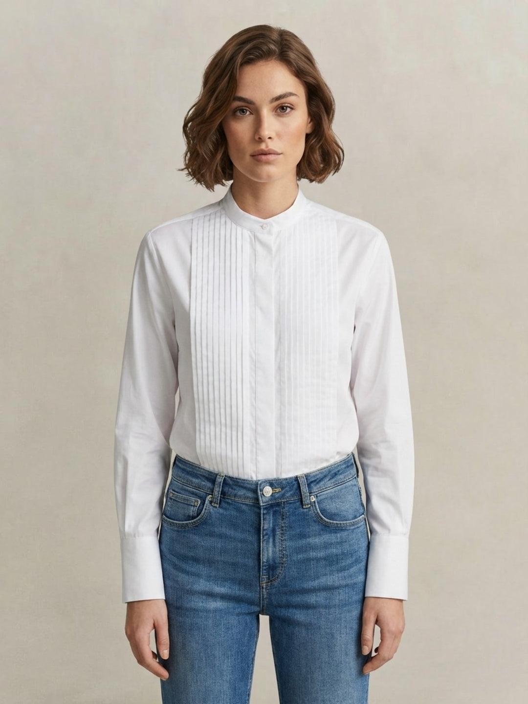 Gant Women White Cotton Satin Tuxedo Shirt
