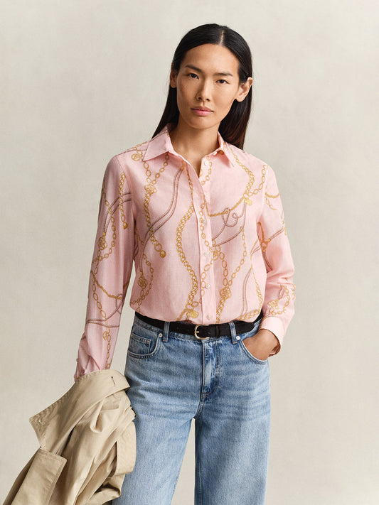 GANT Women Pink Printed Cotton Silk Shirt