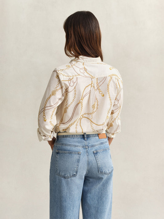 GANT Women White Printed Voile Shirt